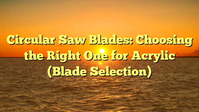 Circular Saw Blades: Choosing the Right One for Acrylic (Blade Selection)