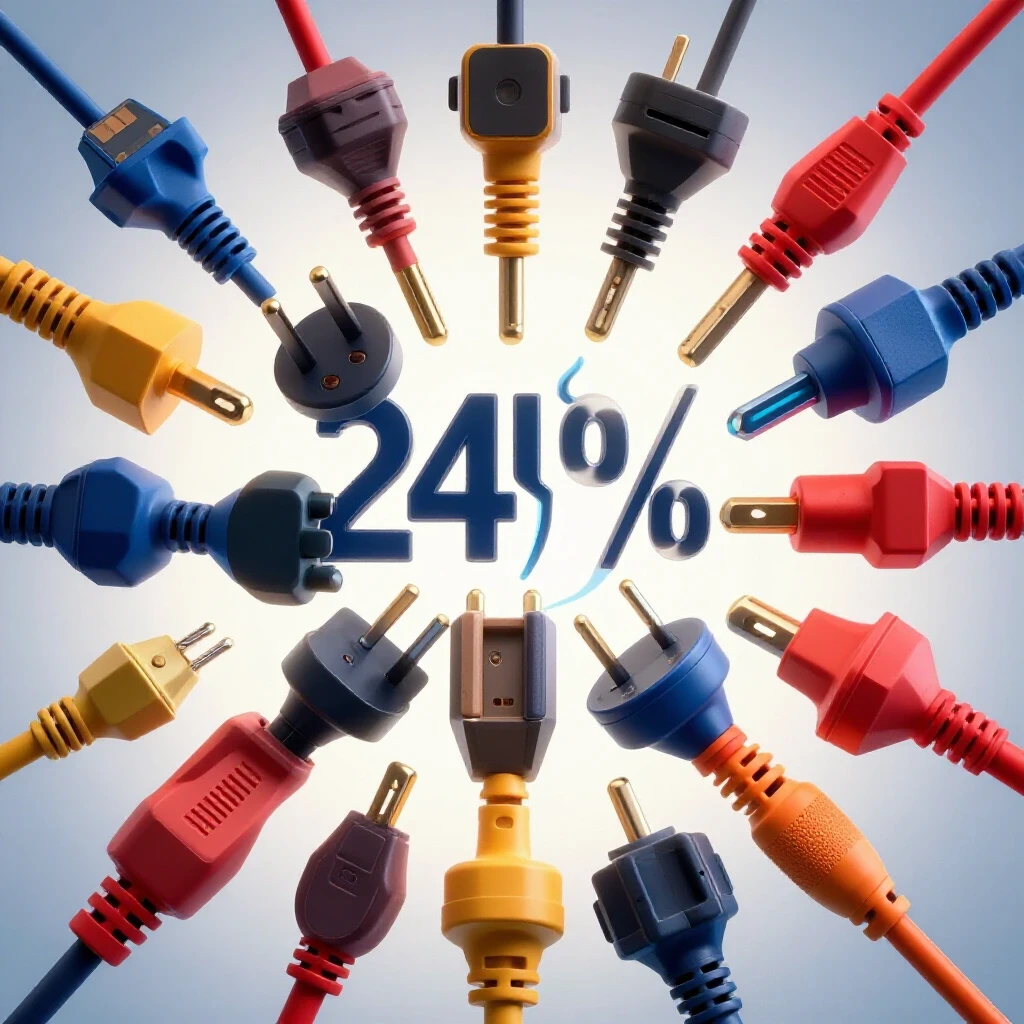 A vibrant display of different 240V 30 Amp plugs showcasing their designs against a bright gradient background.