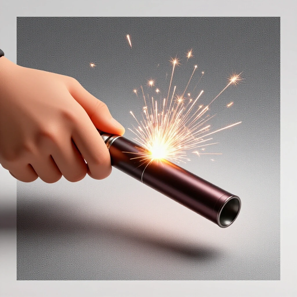 A close-up of a hand sealing a metallic tube with welding sparks flying, showcasing precision in DIY fabrication.