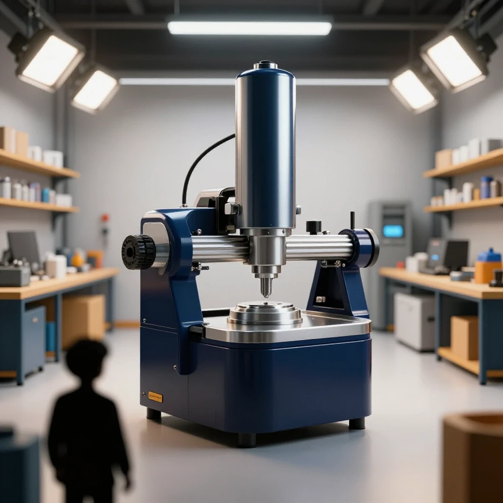 A captivating image of new shop machinery in a workshop, with a shadowy figure symbolizing hidden costs.