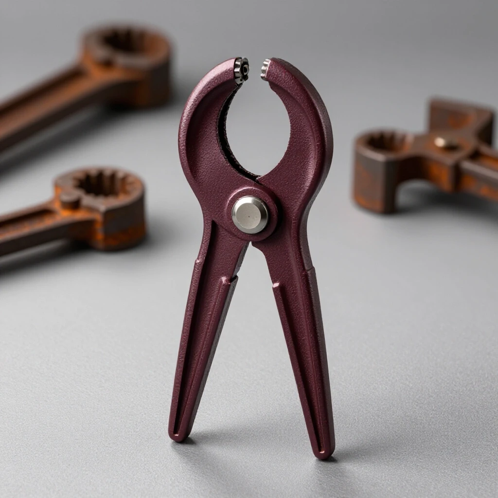 High-quality welding clamp prominently displayed with rusty clamps blurred in the background, showcasing durability and precision.