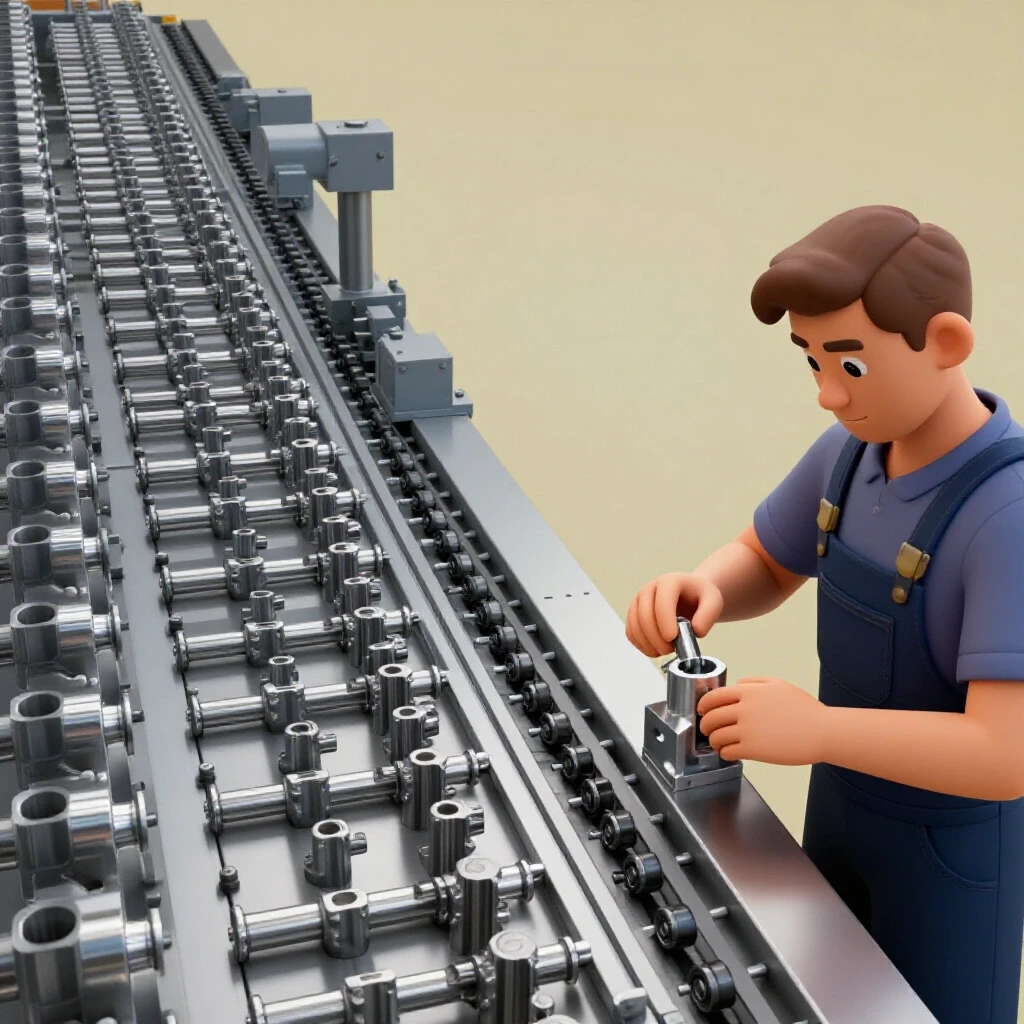 Illustration contrasting a streamlined metal assembly line with a craftsman handcrafting a unique metal piece, highlighting production vs. creativity.
