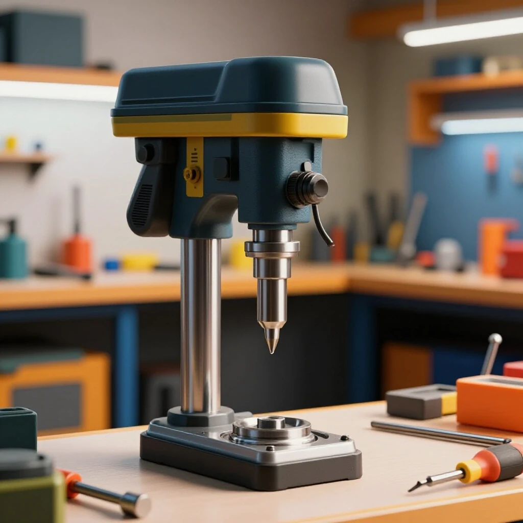 A polished benchtop mill drill surrounded by vibrant workshop tools, showcasing a productive environment.