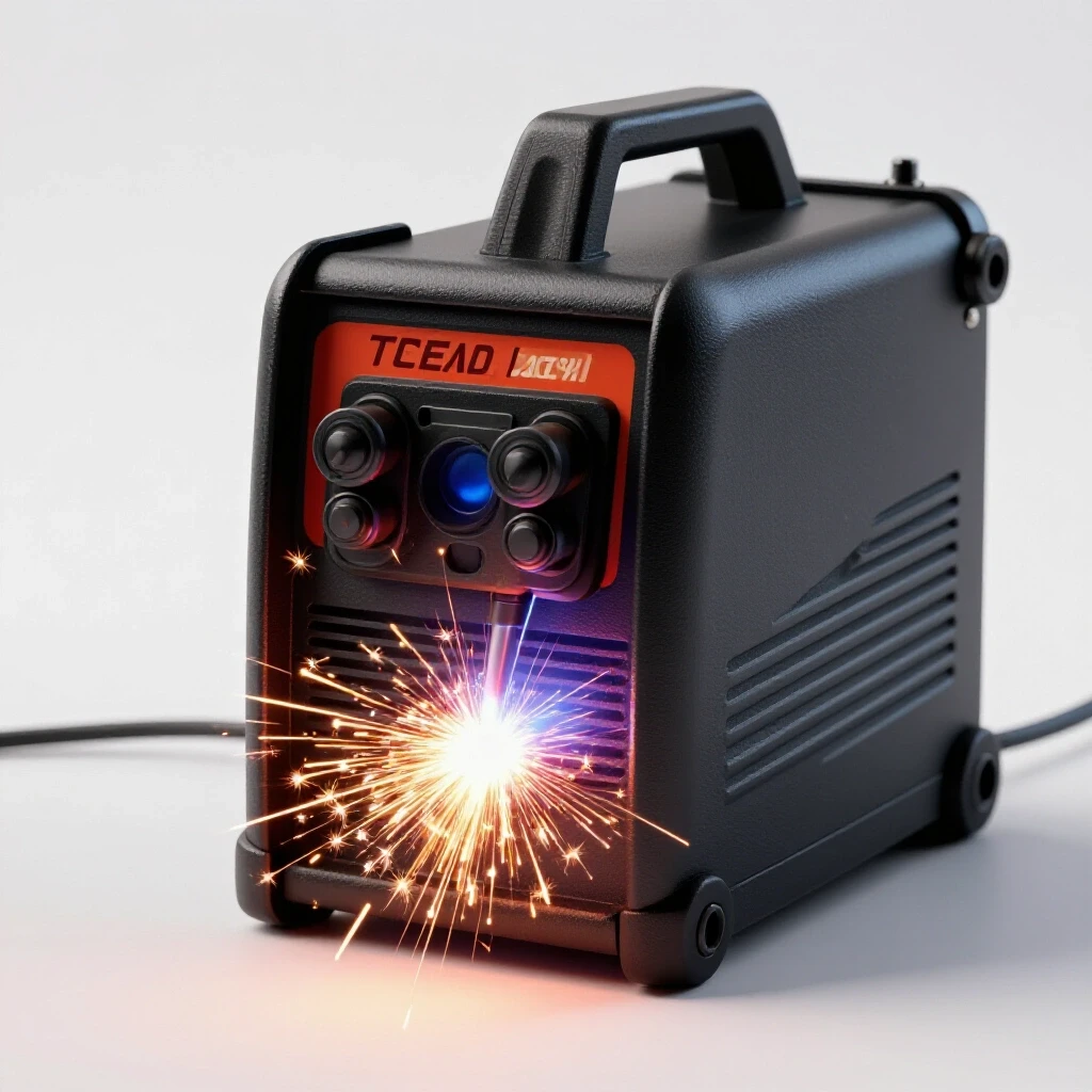 Close-up of a budget TIG welder creating bright sparks and molten aluminum in a workshop setting.