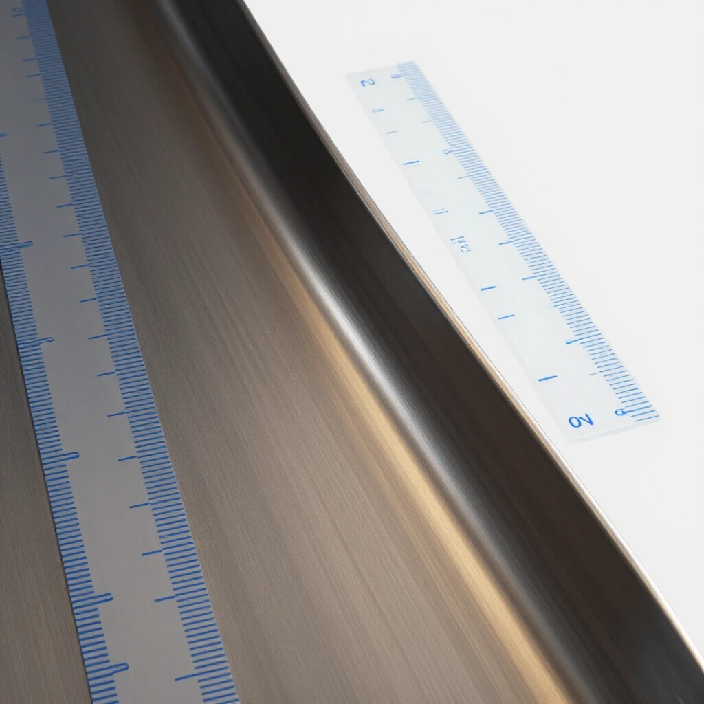 Close-up of a bent metal sheet with measuring tools illustrating precision in DIY metalworking.