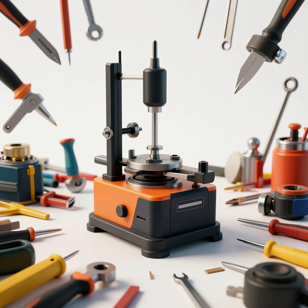 A well-organized workshop focuses on a calibration tool amidst chaotic tools, showcasing precision in DIY.
