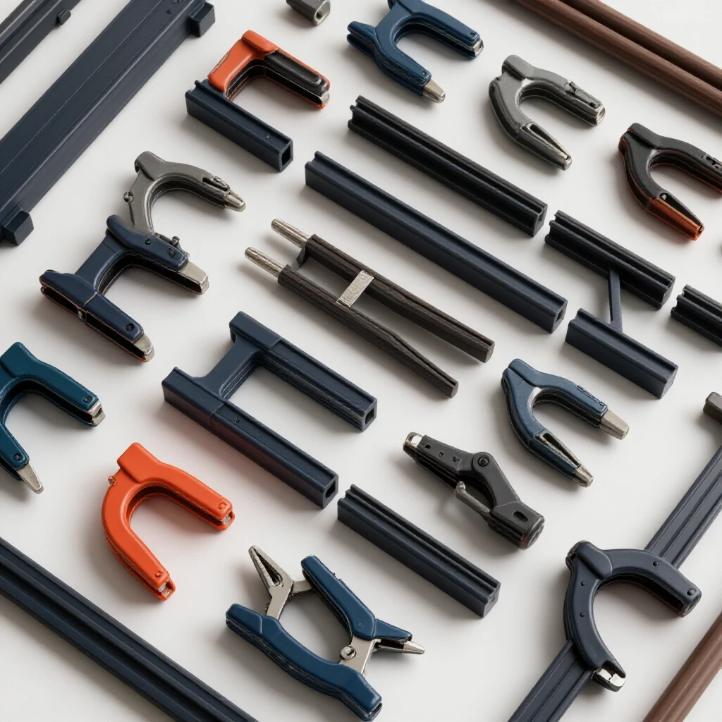 Overhead view of a welding workspace with various clamps securing thin square tubing in a grid layout, highlighting precision.