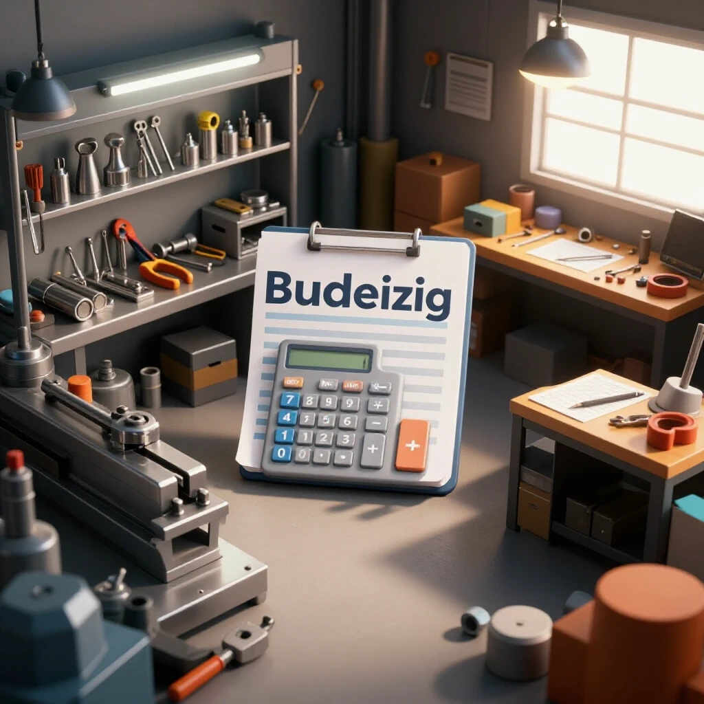 A contrasting image of a tidy metalworking shop on one side and a cluttered workspace on the other, emphasizing budgeting.
