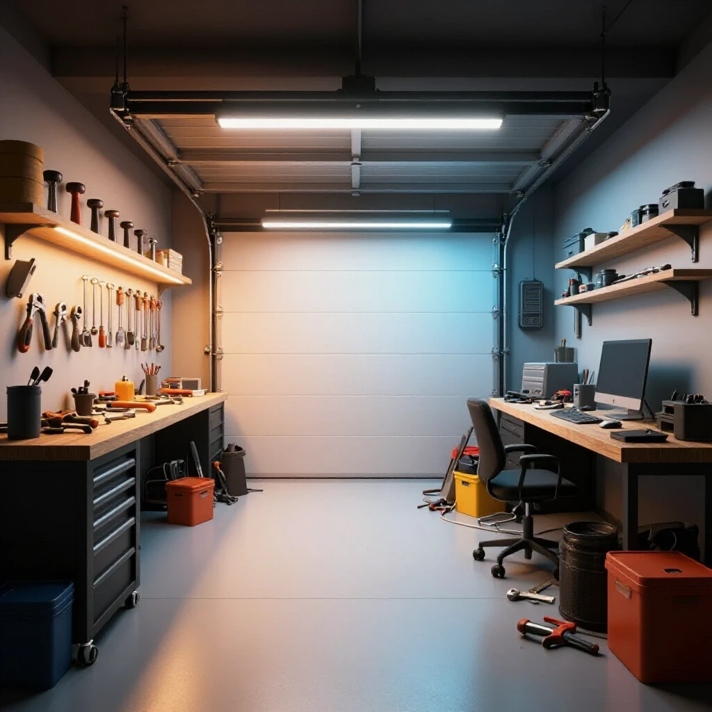 A comparison of a modern garage workshop with high-quality tools and a cluttered, outdated workspace, showcasing contrasting environments.