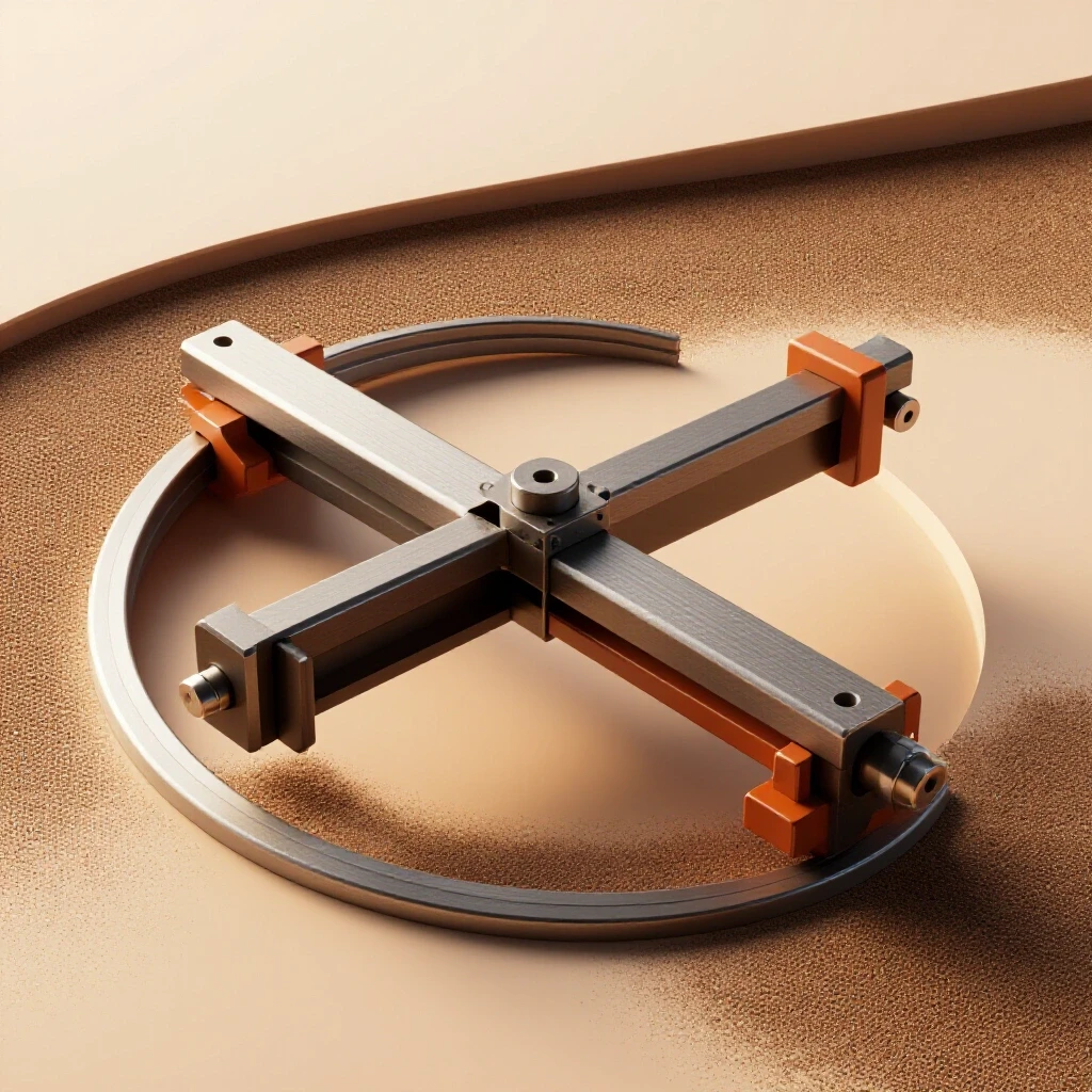 Close-up of a scroll bender jig demonstrating flat bar bending with vibrant colors against a well-lit background.