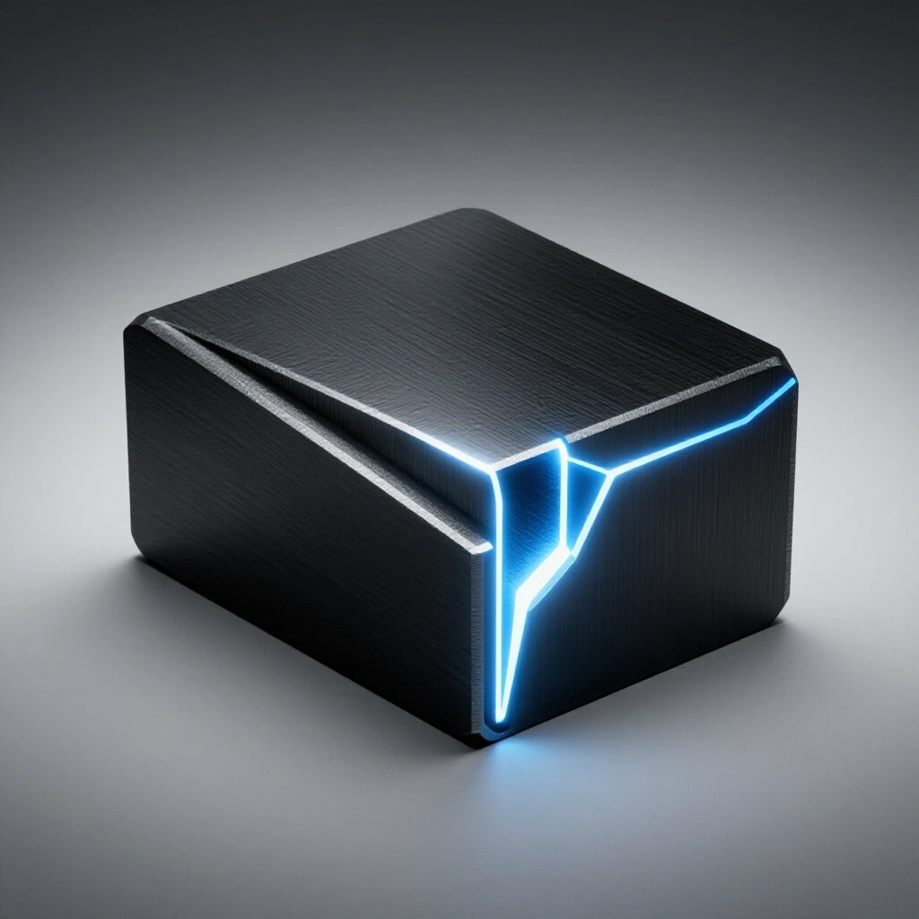 Close-up view of a dark steel part with a glowing cut line, highlighting precision and clarity in metalworking.