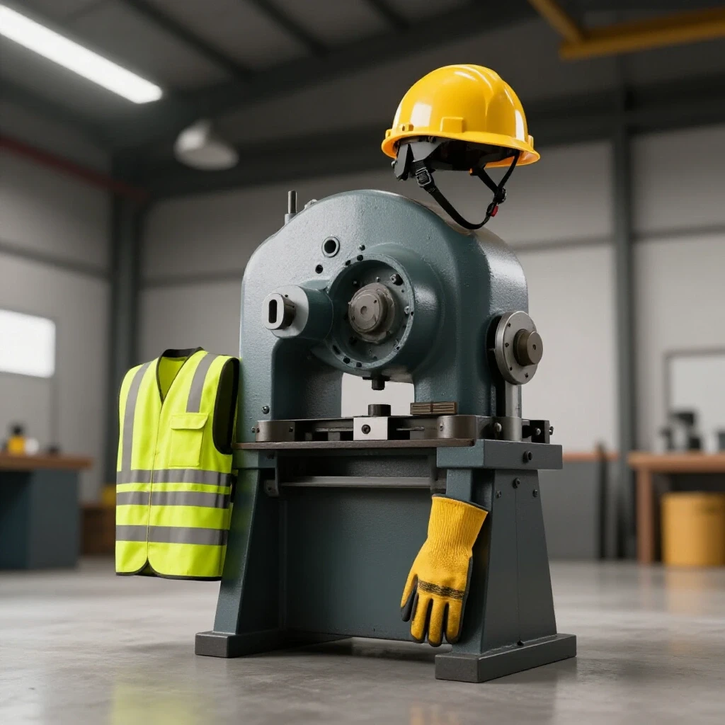A heavy piece of machinery being safely mounted in a well-lit workshop with bright safety gear.