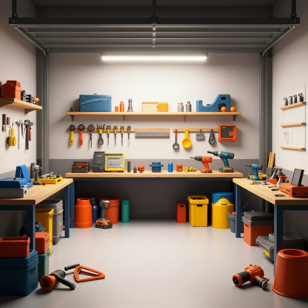 An organized garage workshop with colorful tools demonstrating efficiency and potential profit growth.