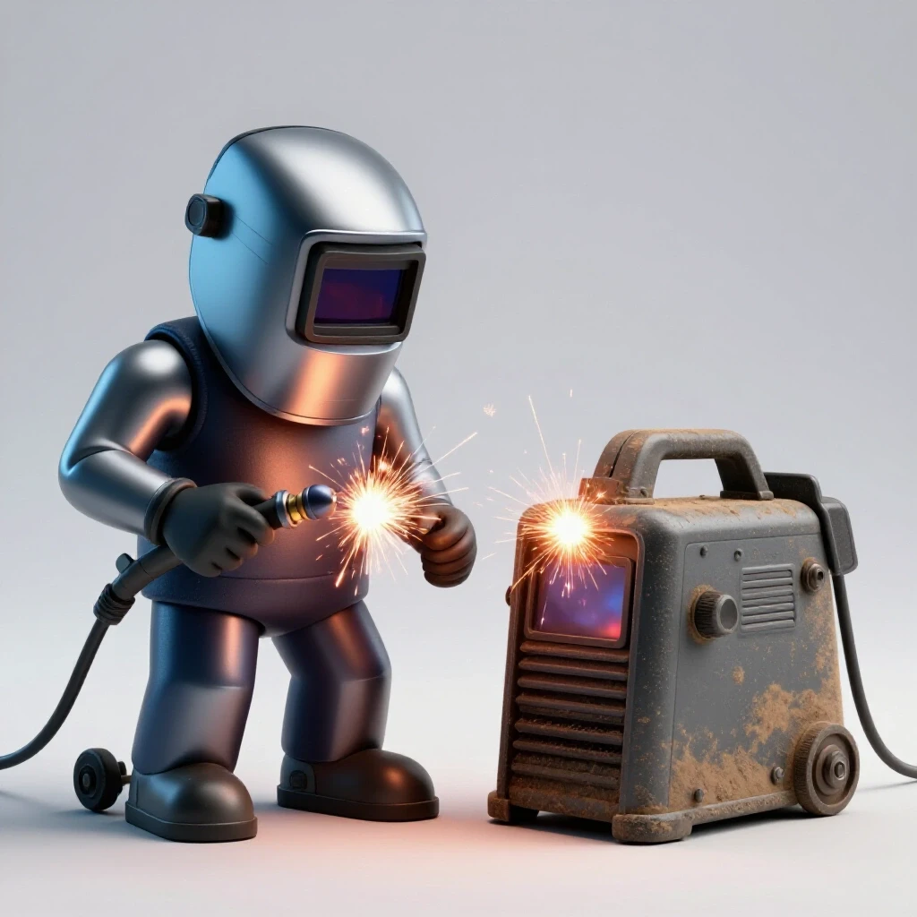 A striking comparison between a high-end welder and a worn-out budget welder, showcasing their quality difference.