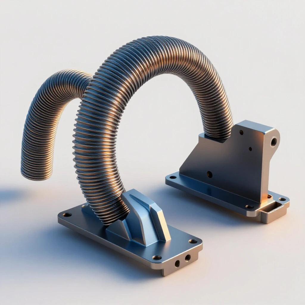 A comparison image showing a flexible and a reinforced sheet metal motor mount, highlighting structural differences in a bright studio setting.