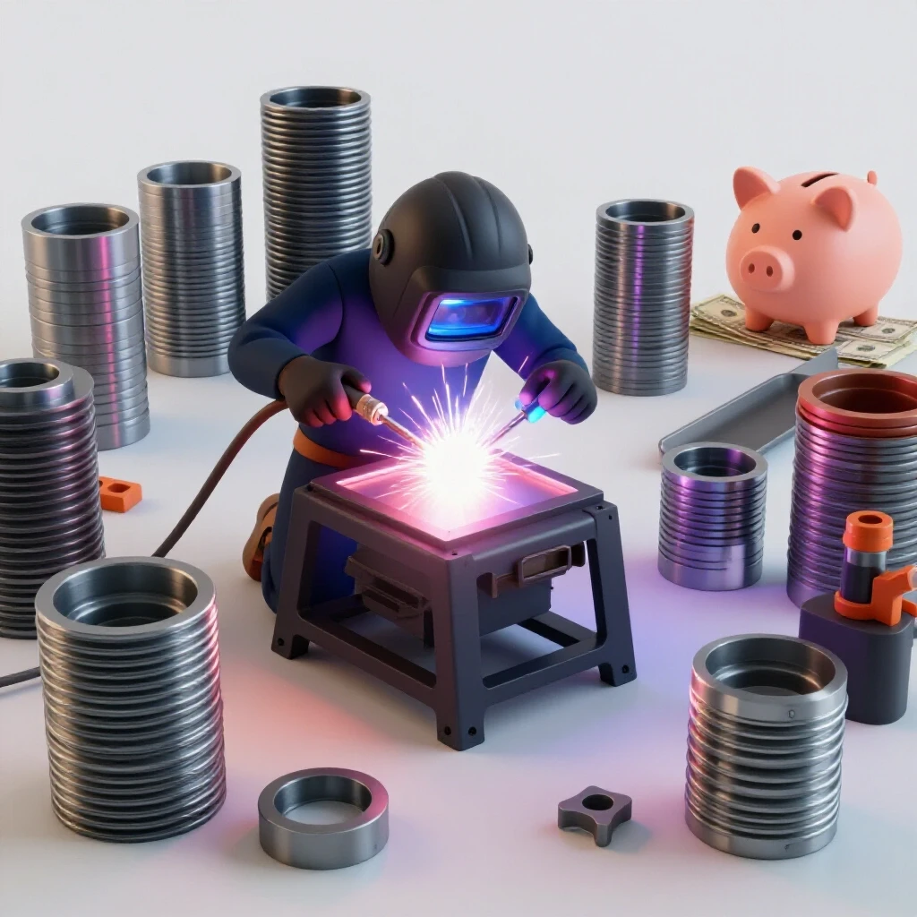 A vibrant garage workspace showcasing a glowing welding arc surrounded by organized tools and metal parts, symbolizing profitability.