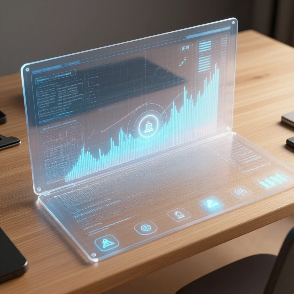A digital overlay of cost graphs on a workshop workbench, symbolizing software management in fabrication.