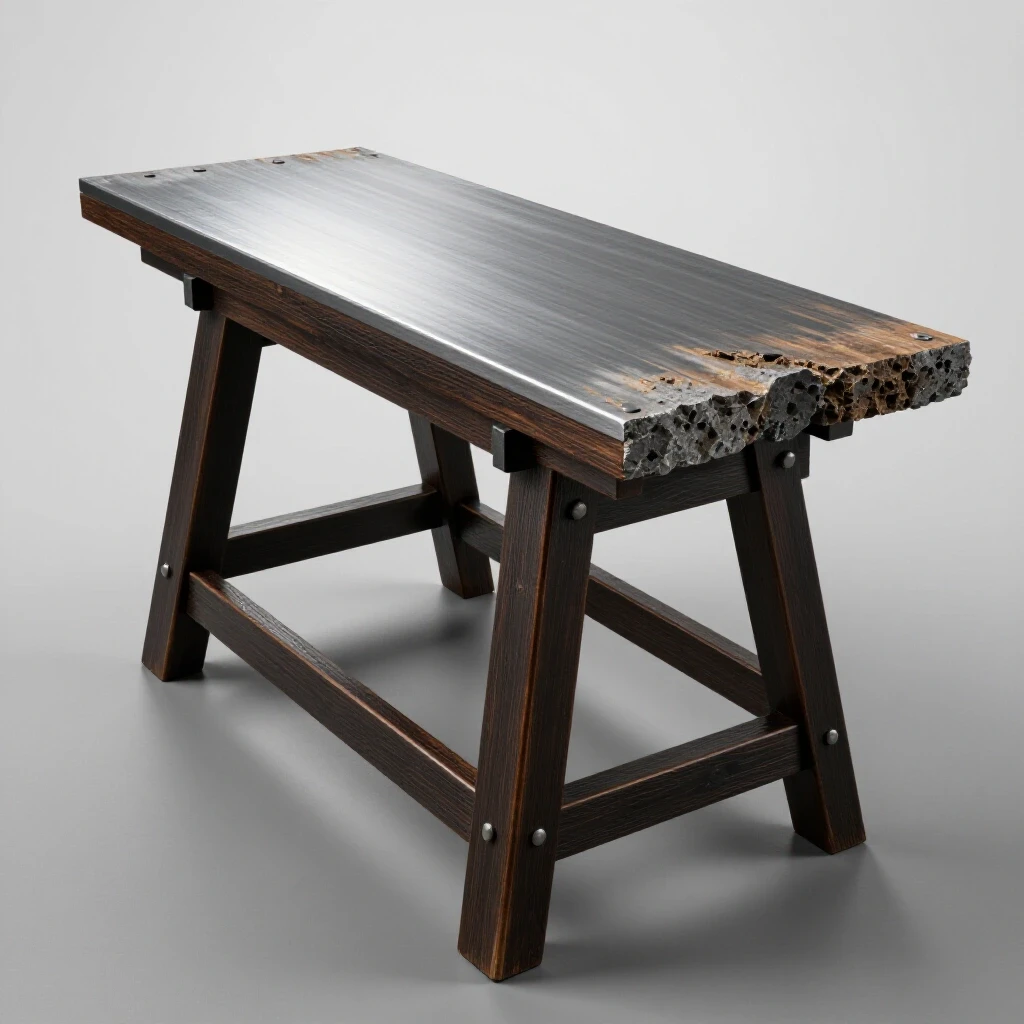 Polished workbench for heavy grinding showcasing smooth and rough materials in a bright studio setting.