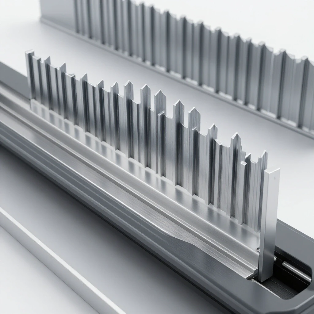Close-up of a metal chop saw showing aligned and misaligned fences, highlighting precision in cutting.
