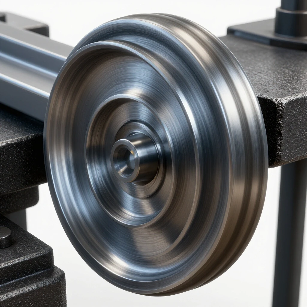 Close-up of a manual brake bending sheet metal, showcasing precision craftsmanship and contrasting textures in a bright workshop.