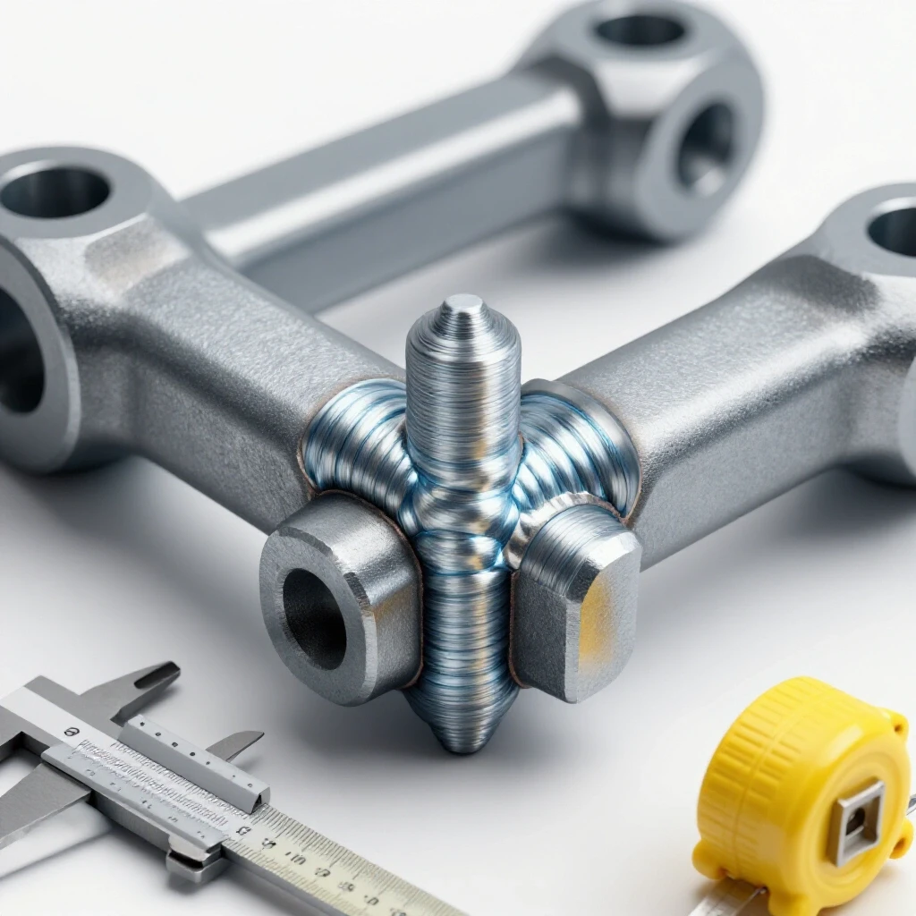 Close-up of aligned and misaligned welded joints showcasing precision tools for metalworking craftsmanship.