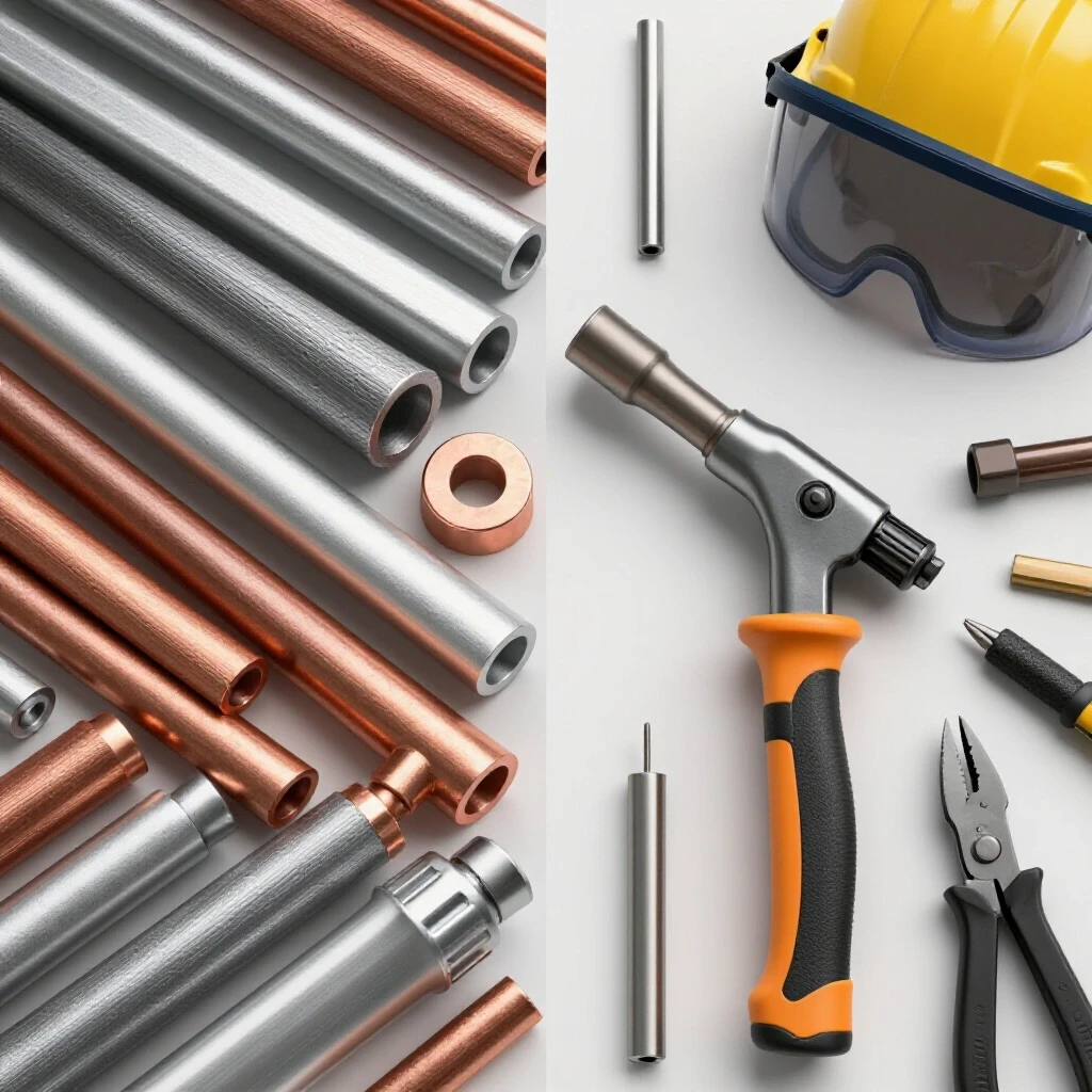 A striking composition of various metals like aluminum, steel, and copper alongside welding tools, emphasizing DIY fabrication.