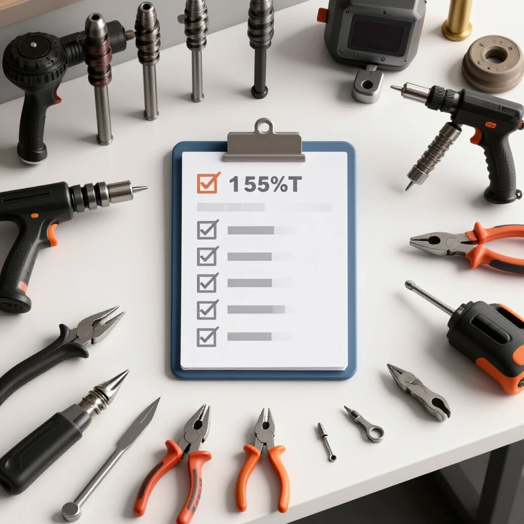 A bright workbench organized with metalworking tools and a checklist graphic, symbolizing efficiency in metal prep.