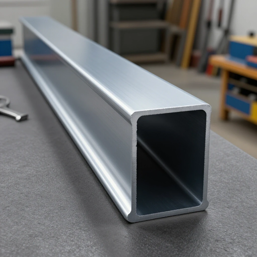 Close-up of a shiny, freshly cut edge of structural steel with a blurred workshop background, highlighting expert craftsmanship in DIY fabrication.