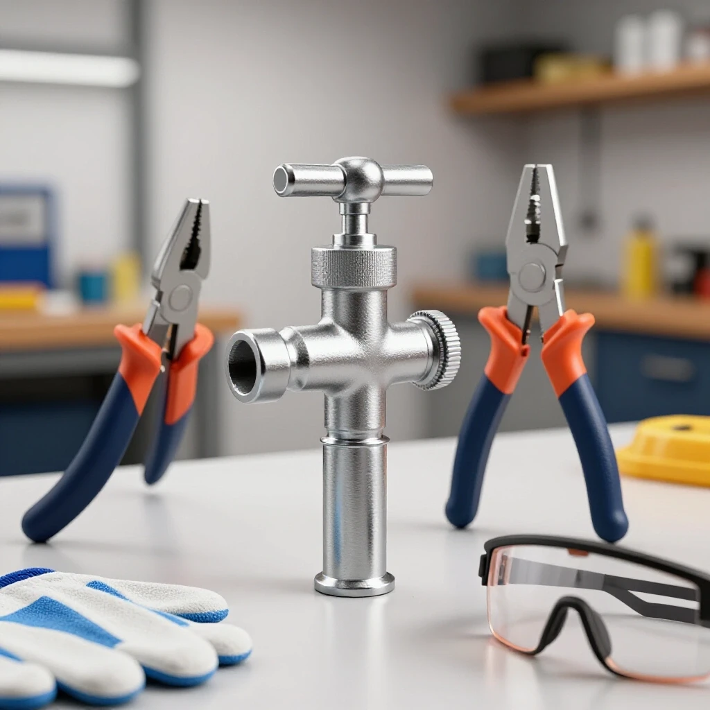 Close-up of a broken tap embedded in steel, surrounded by workshop tools, highlighting safety practices.