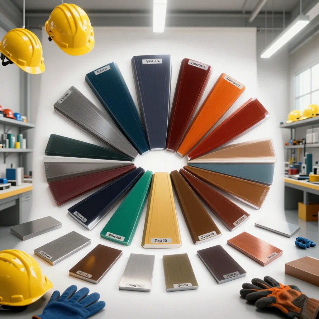 A variety of colorful steel samples showcased in a bright workshop setting, highlighting safe steel selection practices.