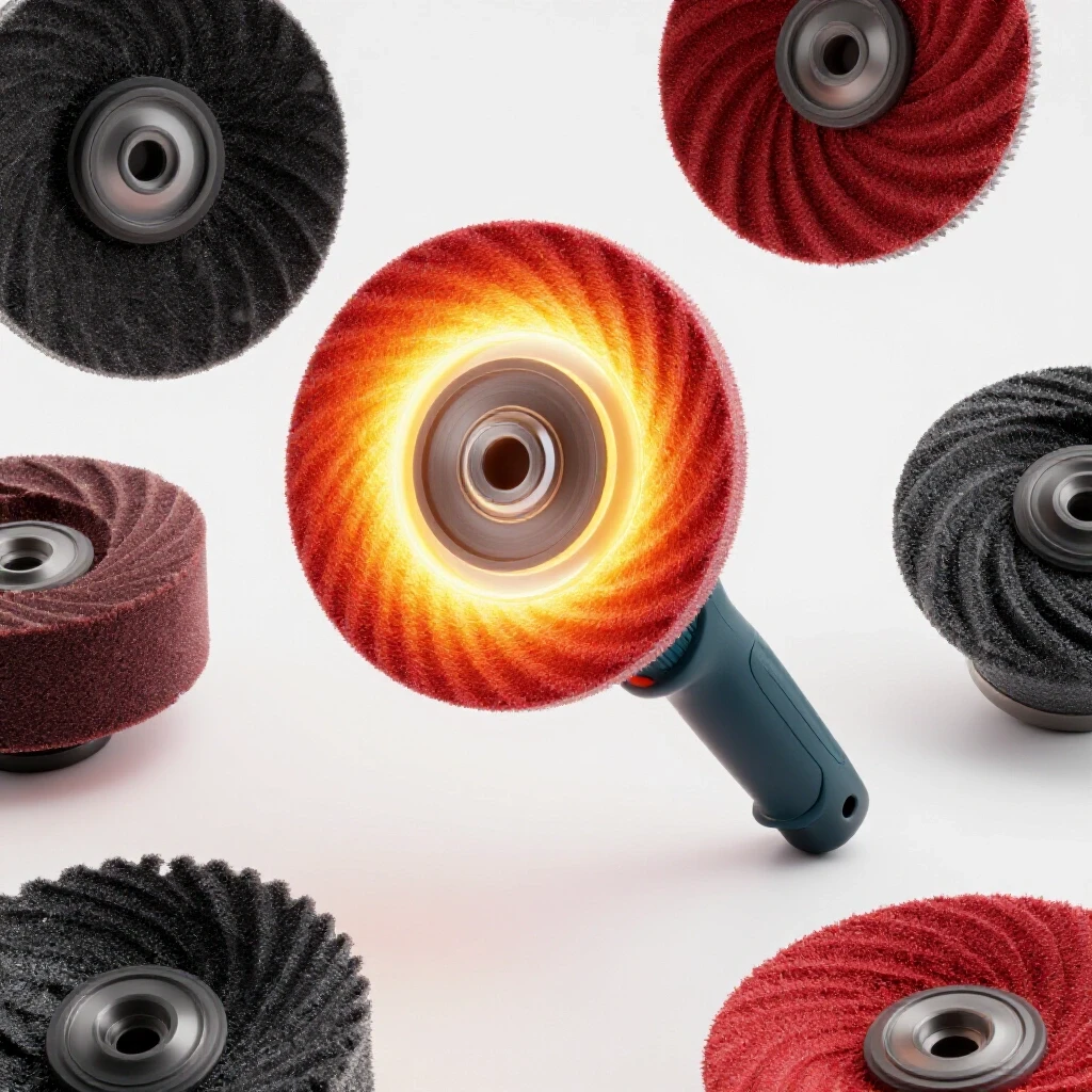 A rotary tool showcased with a glowing sanding drum, contrasting with worn sanding drums in the background to highlight durability.