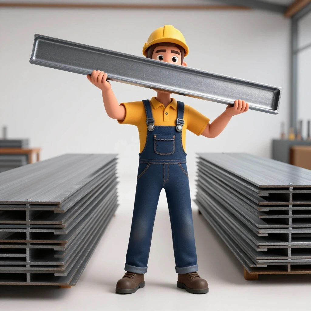 A confident figure in a workshop negotiating with steel stock, symbolizing negotiation and pricing strategies.