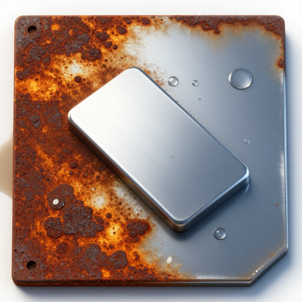 A striking contrast between rusted and pristine mild steel, highlighting corrosion prevention methods.