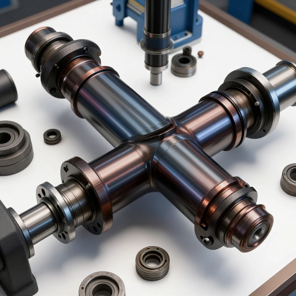 Close-up view of a hydraulic shop press cylinder being disassembled, showcasing metal components against a bright workshop background.