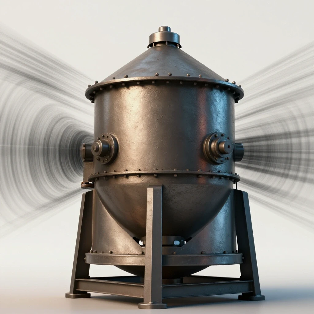 Close-up of a metal mill demonstrating vibrations with motion blur, highlighting stability and support, bright background.