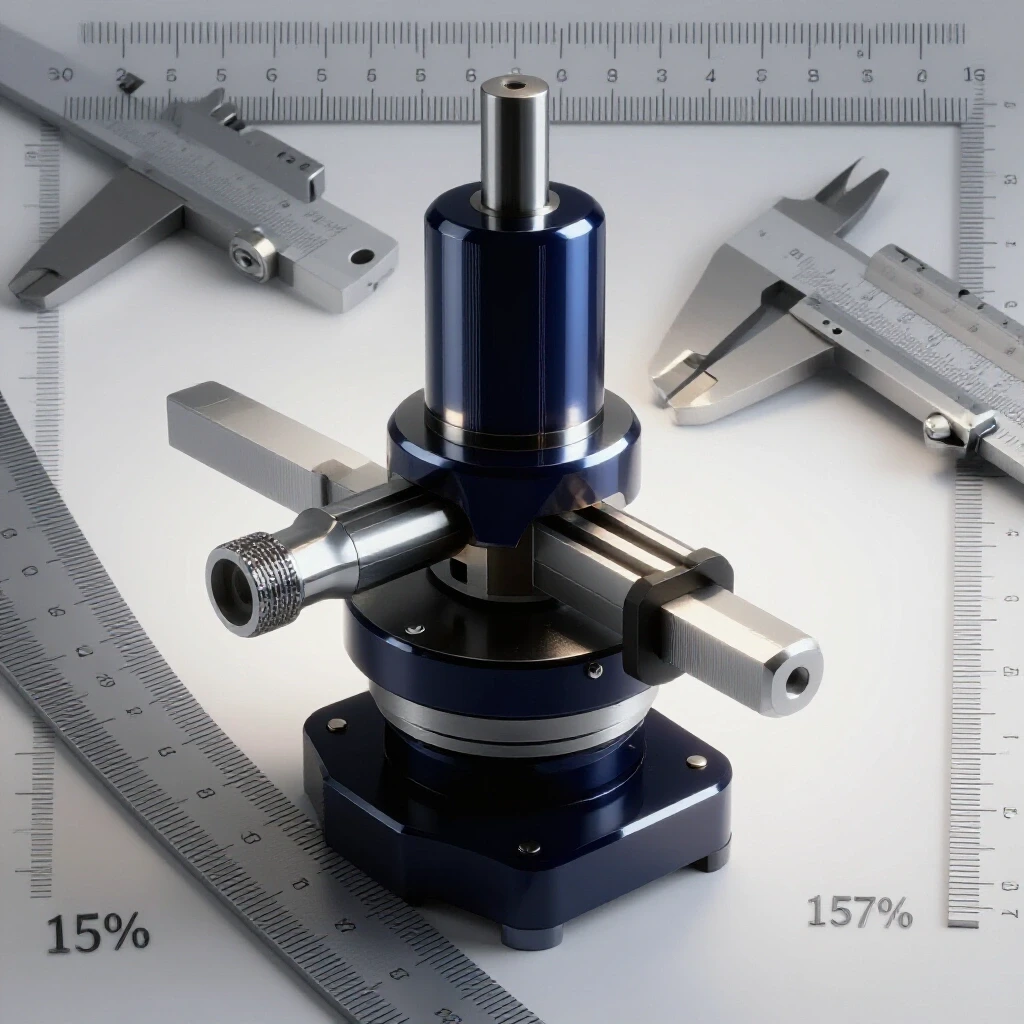 A precision machine tool highlighted with a ruler and calipers, emphasizing accuracy and meticulous testing.