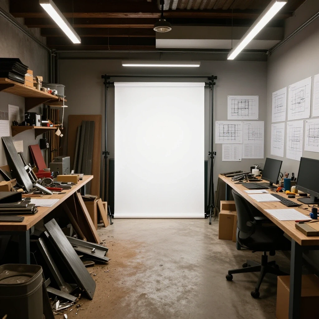 A split image of a cluttered workshop with scrap metal versus an organized workspace with cut sheets, highlighting project efficiency.