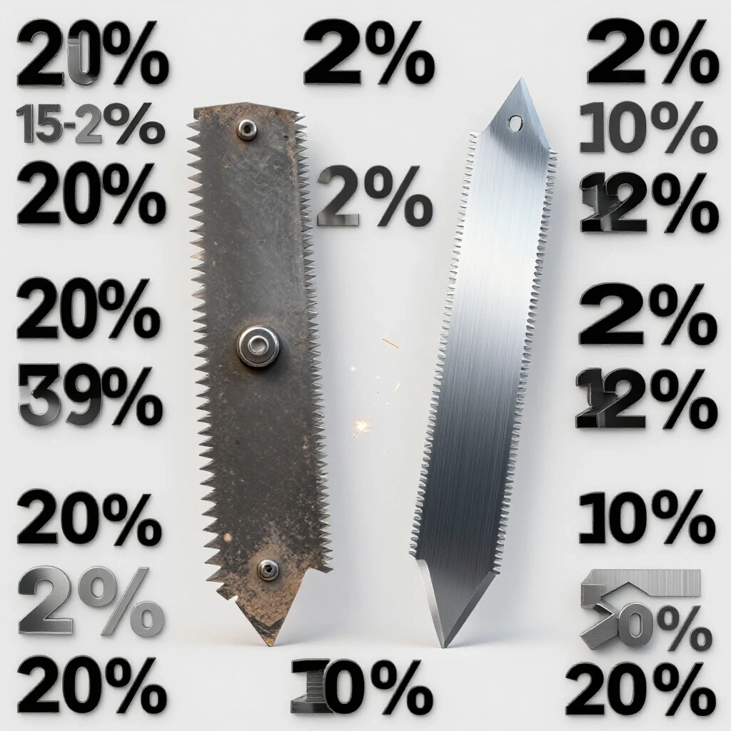 A close-up of a worn power tool blade next to a shiny new blade, illustrating tool maintenance wear signs.