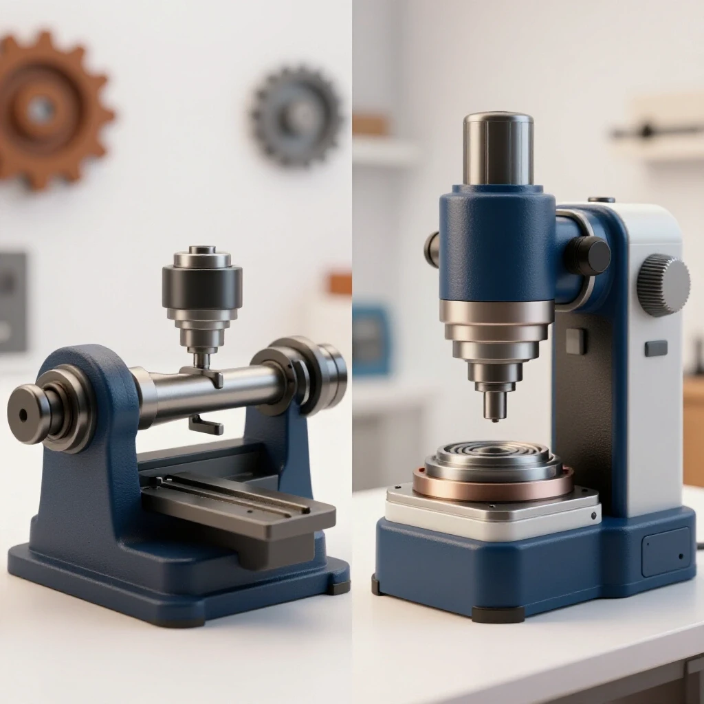 A vibrant split-image featuring a lathe on the left and a milling machine on the right, set against a bright background.