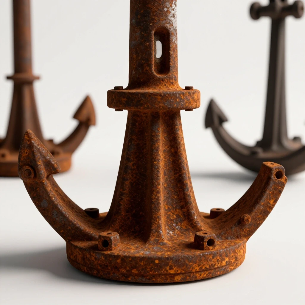 A rusty machine base in the foreground contrasted with a new anchor point in the background, emphasizing repair urgency.