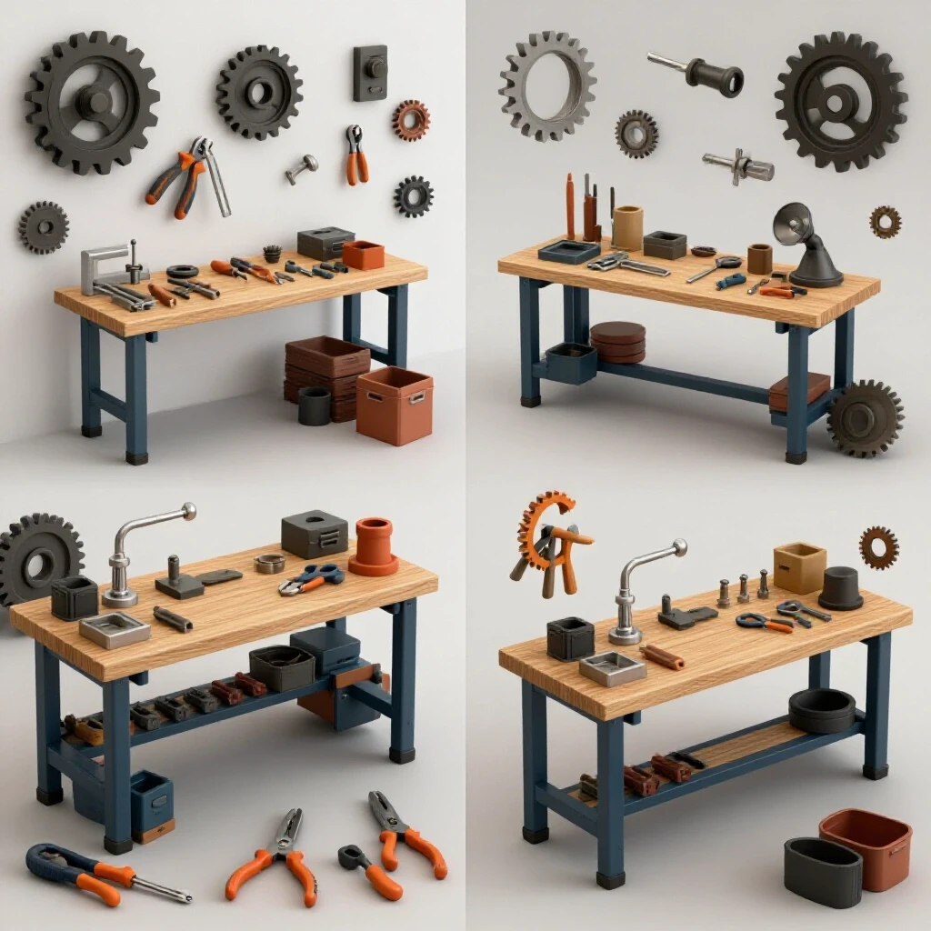 A visual transformation from a cluttered workshop to an organized workspace, showcasing tools and gears representing efficiency in custom fabrication.