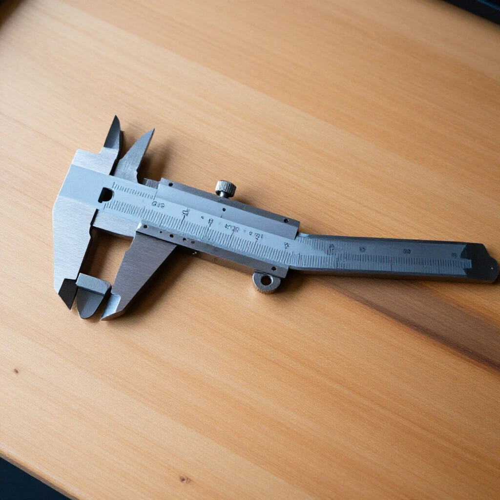 A machinist square and precision calipers on a well-lit wooden workbench, highlighting craftsmanship and accuracy.