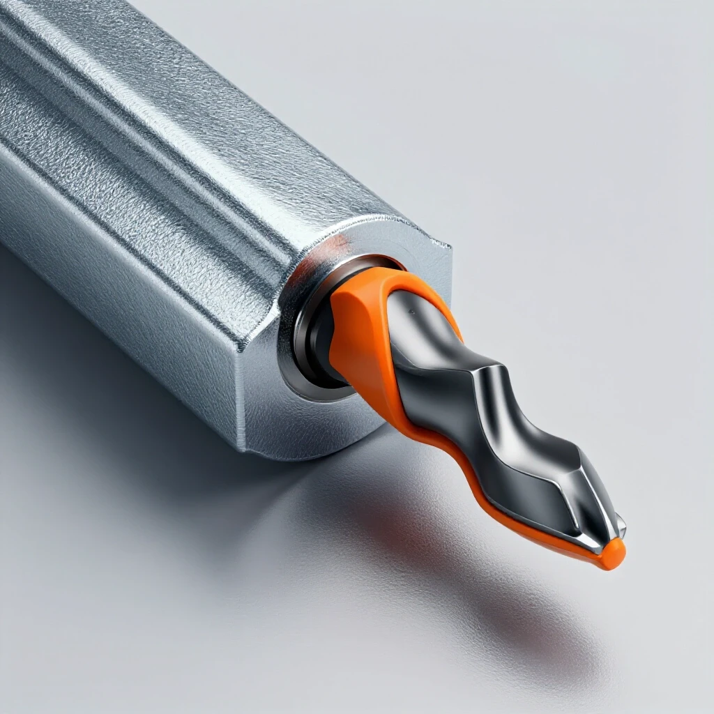 Close-up of a steel stud and router bit in motion, showcasing textures and colors for trim installation.