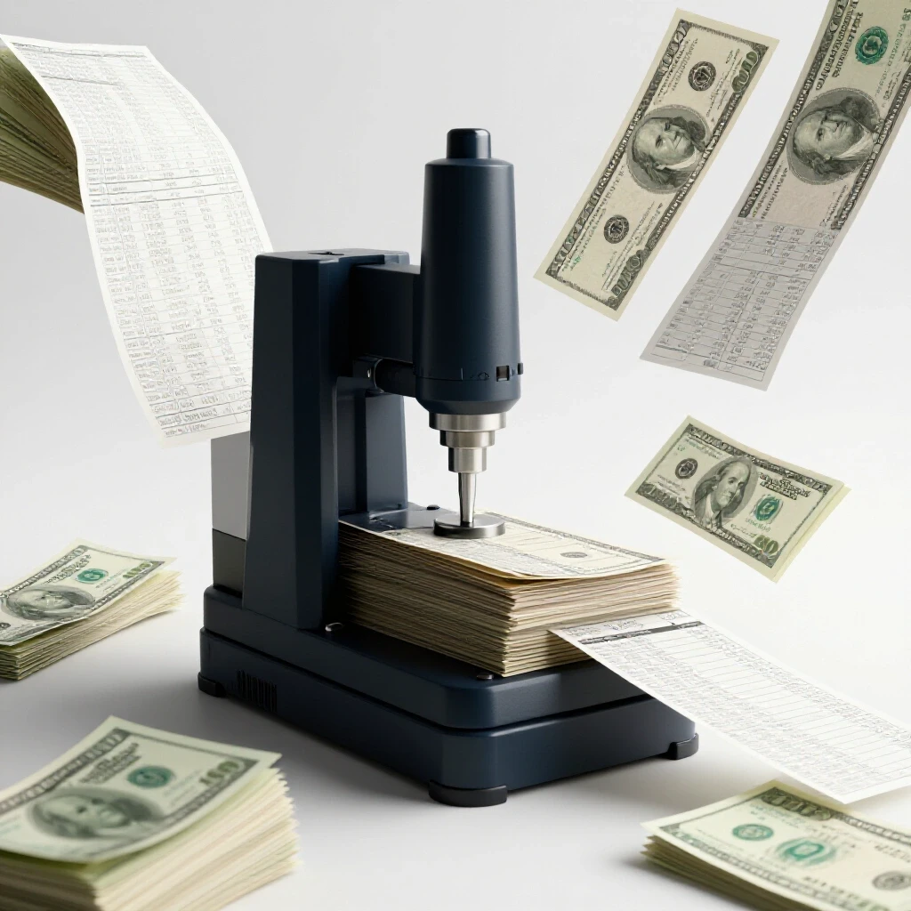 A high-tech machine tool juxtaposed with financial statements in a bright and clean setting, illustrating ownership costs.