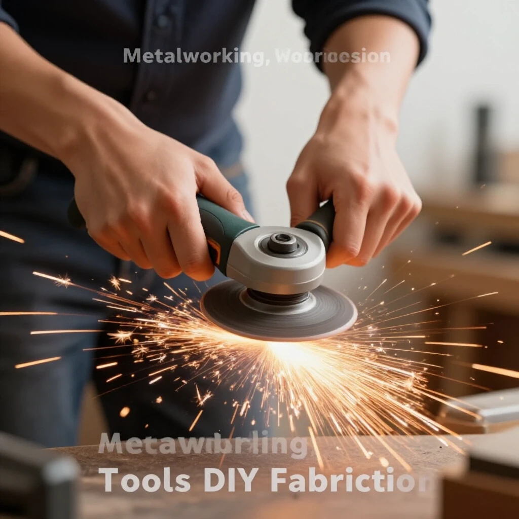 Close-up of artisan's hands using ergonomic grinding tools, with blurred grinding sparks in the background.