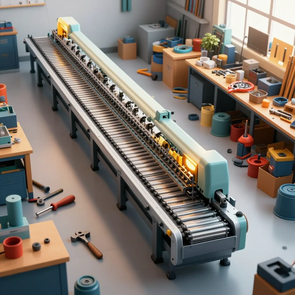 Visual contrast of an organized assembly line and a chaotic workshop, symbolizing efficiency in custom shops.