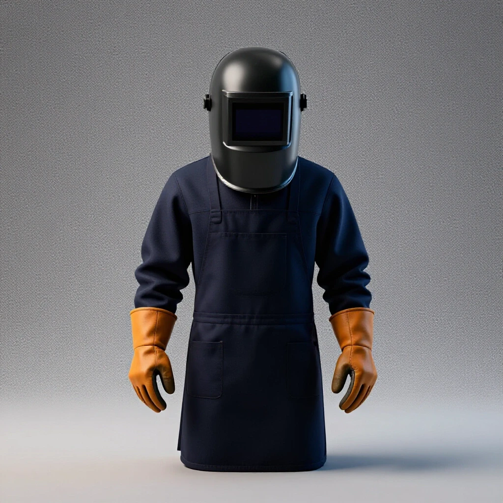 A bright display of welding protective gear, emphasizing safety with vibrant colors against a well-lit background.