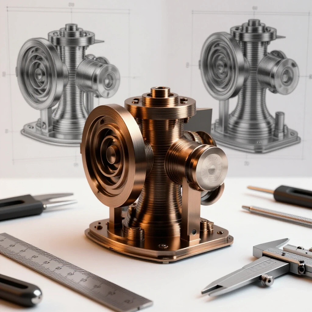 A detailed scale mockup model of a metal project with tools highlighting precision in a bright, well-lit setting.