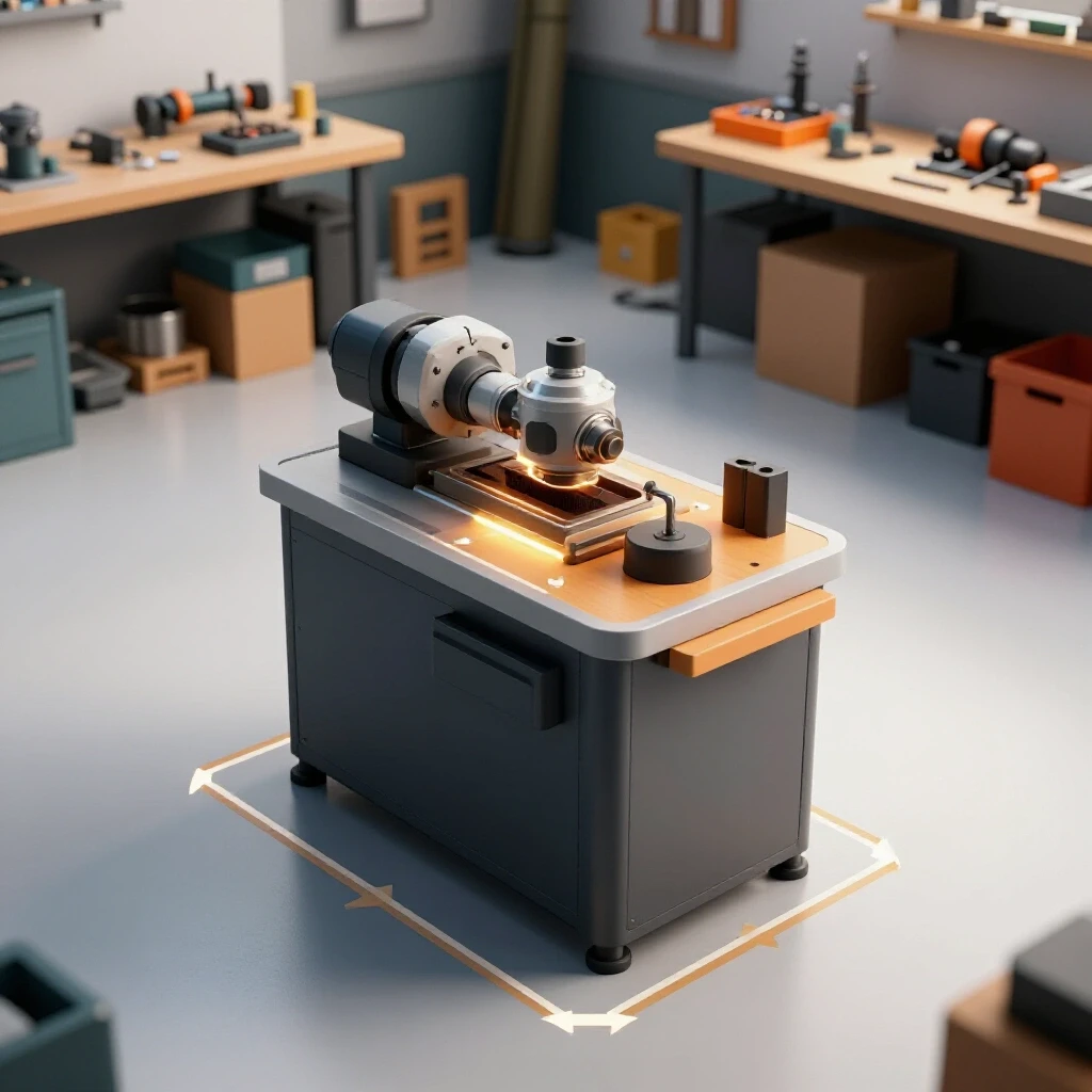 Sleek grinding station layout contrasting with a cluttered workspace, showcasing efficient tool arrangement and workflow.