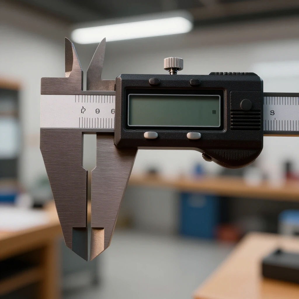 A detailed close-up of a digital caliper set against a blurred workshop background, emphasizing precision and accuracy in tool upgrades.
